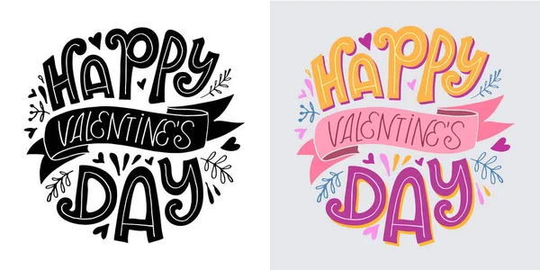 Lettering Postcard Love Happy Valentine Day Card Hand Drawn Doodle — Vetor de Stock