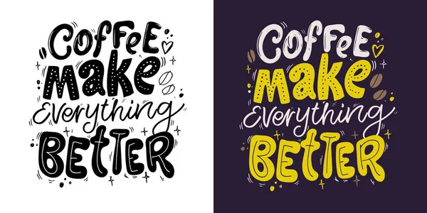 かわいい手描きのドアレタリングポストカードコーヒーについて コーヒーライフアート Tシャツデザイン マグカッププリント — ストックベクタ