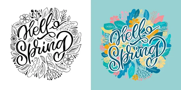 Hello Spring Motivation Cute Hand Drawn Doodle Lettering Postcard Shirt — Stock Vector