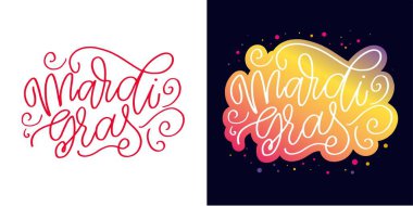 Mardi Gras 'da. Tasarım konsepti için eğlenceli sloganı olan eskiz afişi. El çizimi çizimi. Modern el yazısı alıntısı. Typography tee baskı tasarımı. Vektör