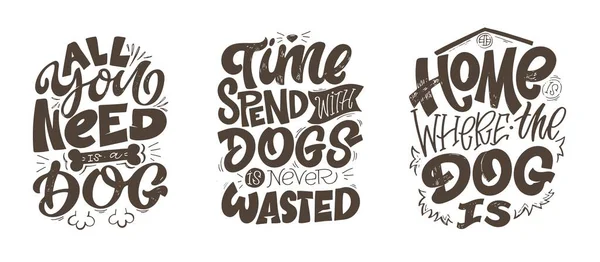 Mão Bonito Desenhado Doodle Lettering Sobre Cão Letras Para Impressão — Vetor de Stock