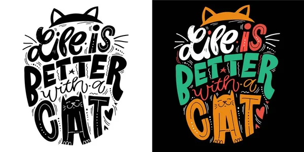 Engraçado Bonito Mão Desenhado Doodle Lettering Sobre Gato Shirt Design — Vetor de Stock