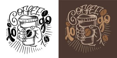 Kahveyle ilgili güzel el çizimi harfler. Tee için mektup, sabıka izi, kartpostal..