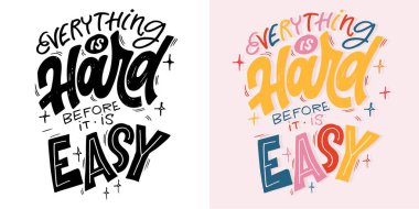 Sevimli motivasyon el karalaması kartpostallar çizmiş. Baskı, tişört tasarımı, tee tasarımı, kupa yapıştırma, çanta etiketi için harf