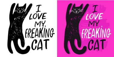 Kediyle ilgili komik bir el karalama posteri. Kedi sever, evcil hayvan. Hayvan sevici sanatı