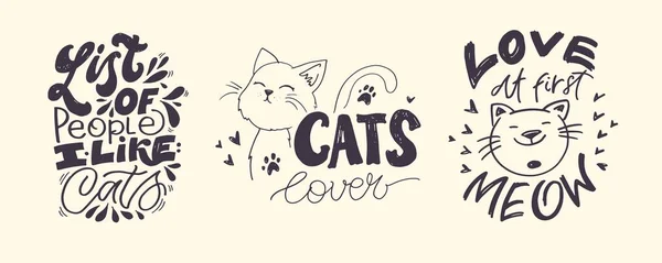 Funny Hand Drawn Doodle Lettering Poster Cat Cat Lover Pet — Stock Vector