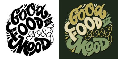 Elle çizilmiş yemek hakkında ilham verici bir alıntı. Modern hat sanatı. Fırça boyalı harfler, vektör