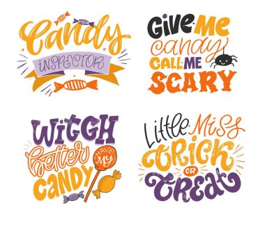 Cadılar bayramıyla ilgili şirin mektuplar. Cadılar Bayramı partisi, şeker mi şaka mı? Cadılar Bayramı davetiyesi. Poster, web, afiş, tişört tasarımı için harf sanatı.