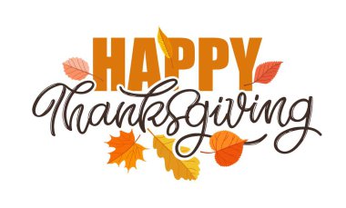 Elle çizilmiş Şükran Günü tipografi posteri. Kartpostal, Şükran Günü ikonu, logo ya da rozet için dokulu arka planda Mutlu Şükran Günleri alıntıları. Şükran Günü vektör vintage biçimi kaligrafi