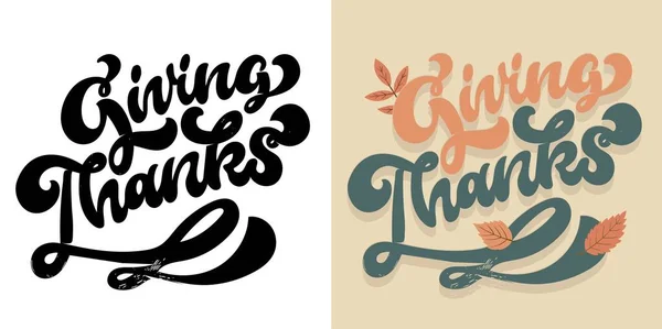 Handgezeichnetes Thanksgiving Typografie Poster Feier Zitat Happy Thanksgiving Auf Strukturiertem — Stockvektor