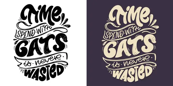 猫についてのポスターのセットをレタリングするかわいい手描きの落書き Tシャツデザイン マグカッププリント アートポストカード — ストックベクタ
