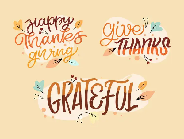 Ręcznie Rysowany Plakat Typograficzny Dziękczynienia Cytat Uroczystości Wesołego Dziękczynienia Teksturowanym — Wektor stockowy