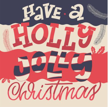 Tatil posteri. Kış kartı. Mutlu Noeller ve mutlu yıllar. Güzel kartpostal. Poster, afiş, internet, satış, tişört tasarımı için harf etiketi. Yeni yıl tebrik kartı..