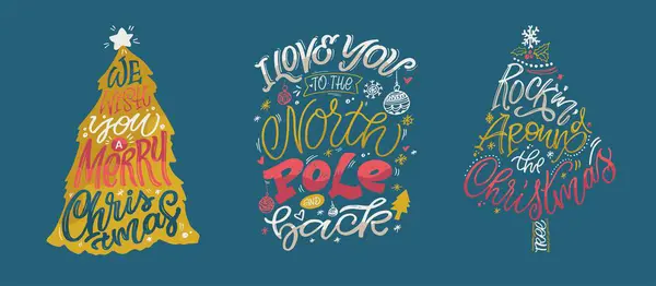 Felices Fiestas Lindo Conjunto Letras Dibujadas Mano Feliz Navidad Feliz — Vector de stock
