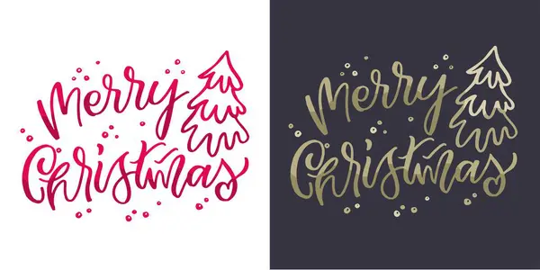 Happy Holidays Cute Hand Drawn Lettering Set Merry Christmas Happy — Stock Vector