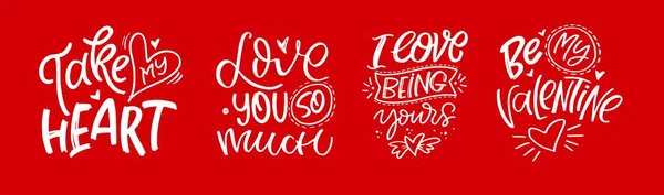 Dessiné Main Valentines Lettrage Typographie Texte Badge Icône Affiche Célébration — Image vectorielle