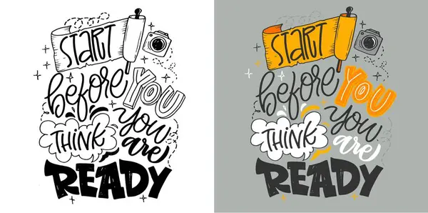 Set Hand Drawn Lettering Quotes Modern Calligraphy Style Slogans Print — Stock Vector