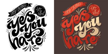 Komik el çizimi kartpostal alıntıları. Tişört tasarımı, kupa düzeltme,% 100 vektör resmi.