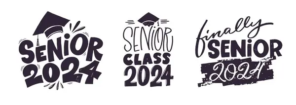 Senior 2024 Třída 2024 Kresba Ručně Kresleným Písmem Design Trička — Stockový vektor