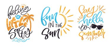 Yaz titreşimleri - sevimli el çizimi alıntıya izin veren karalama. Harfli ptint tişört tasarımı, yaz hakkında kupa baskısı.