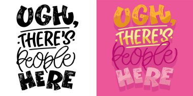 Komik el çizimi kartpostal alıntıları. Tişört tasarımı, kıyafet baskısı, sabıka izi. Harf sanatı.