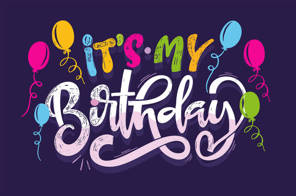 С днем рождения - милая открытка, нарисованная вручную. Время праздновать. Загадай желание. День рождения - этикетка для баннера, дизайн футболки. 100% вектор