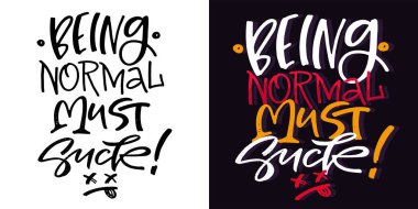 Komik el karalamaları, kartpostallar, motivasyon alıntısı, tişört baskısı, moda kıyafetleri. Harf sanatı.