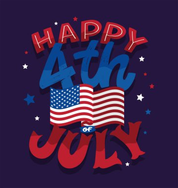 4 Temmuz metni. Bağımsızlık Günü vektör harfleri kartpostal, kart, pankart için tipografi. % 100 vektör resim el çizimi
