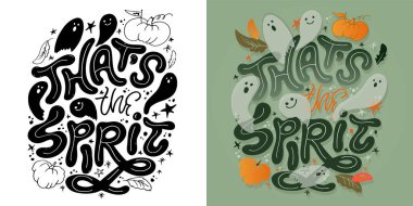 Mutlu Cadılar Bayramı titreşimleri. Güzel el çizimi karalama alıntısı. Tişört tasarımı, kupa baskısı, çanta baskısı, kıyafet modası. % 100 elle çizilmiş vektör resmi.