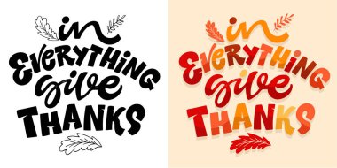 Sonbahar, balkabağı ve şükran günüyle ilgili bir söz. Şükret. Tişört tasarımı, kupa baskısı, çanta baskısı, kıyafet modası. % 100 elle çizilmiş vektör resmi.