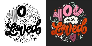 Sevimli el çizimi, modaya uygun harfler. Tişört tasarımı, kupa baskısı, çanta baskısı, kıyafet modası. % 100 elle çizilmiş vektör resmi.