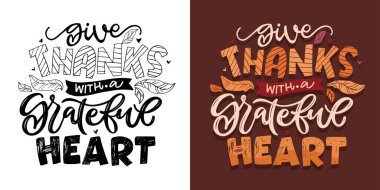 Şükran Günü hediyesi. Şükret. Tişört tasarımı, kupa baskısı, çanta baskısı, kıyafet modası. % 100 elle çizilmiş vektör resmi.