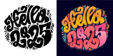 % 100 vektör el karalama dosyası. 2025 kış tatili ile ilgili bir mektup. Tişört tasarımı, kupa baskısı, çanta baskısı, kıyafet modası. 