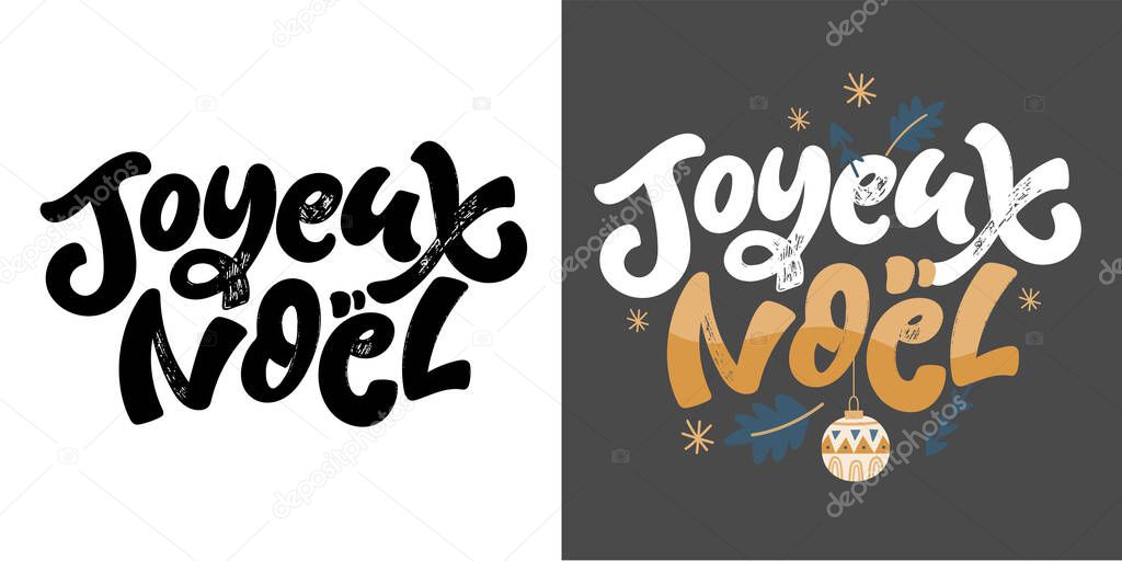 Merry christmas - in french. 100% vector hand drawn doodle file. Lettering quote about winter holidays 2025. Lettering for t-shirt design, mug print, bag print, clothes fashion.