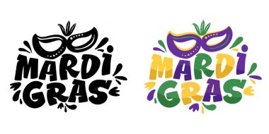 Mardi Gras 'da. Karnaval. Güzel el çizimi karalama alıntısı. Tişört tasarımı, kupa baskısı, çanta baskısı, kıyafet modası. % 100 elle çizilmiş vektör resmi.