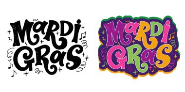 Mardi Gras 'da. Karnaval. Güzel el çizimi karalama alıntısı. Tişört tasarımı, kupa baskısı, çanta baskısı, kıyafet modası. % 100 elle çizilmiş vektör resmi.