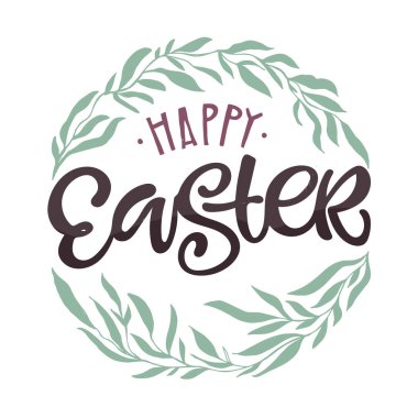 Mutlu Paskalyalar! Yumurta avıyla ilgili güzel bir el yazısı. Tişört tasarımı, kupa baskısı, çanta baskısı, kıyafet modası. % 100 elle çizilmiş vektör resmi.