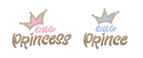 Принцесса Принц. Милая рукописная цитата из каракулей. Письмо на дизайн футболки, отпечаток кружки, отпечаток сумки, одежда моды. 100% -ное рисование векторного изображения.