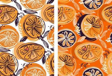 Moda el çizimi meyveli karalama modeli. Kumaş duvar kağıdı vektörü.