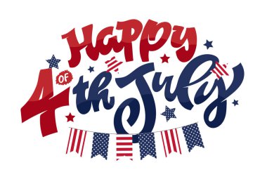 4 Temmuz 'unuz kutlu olsun Amerika' nın Bağımsızlık Günü. El çizimi karalama, kartpostal, tişört tasarımı, kupa baskısı..