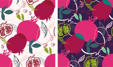 Güzel el çizimi, nar deseni. Meyveli karalama desenli arka plan. Tatlı ve taze sanat.