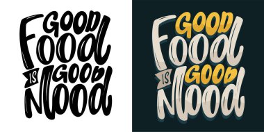 Güzel yemekler hakkında komik bir el karalaması. Tişört tasarımı, kupa baskısı, çanta baskısı, kıyafet modası. % 100 elle çizilmiş vektör resmi.