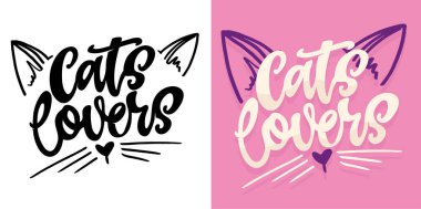 Kediyle ilgili komik bir el karalama yazısı. Tişört tasarımı, kupa baskısı, çanta baskısı, kıyafet modası. % 100 elle çizilmiş vektör resmi.