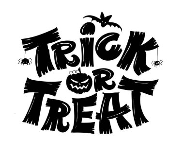 Şeker mi şaka mı - Mutlu Cadılar Bayramı - el çizimi harfler, tişört tasarımı, çıkartma baskısı.