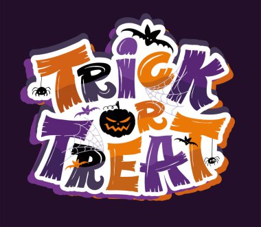 Şeker mi şaka mı - Mutlu Cadılar Bayramı - el çizimi harfler, tişört tasarımı, çıkartma baskısı.