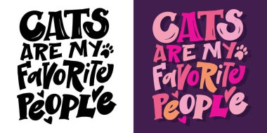 Yüzde yüz elle çizilmiş vektör görüntüsü. Kediler hakkında güzel el çizimi harfler. Tişört tasarımı, kupa baskısı, çanta baskısı, kıyafet modası. 
