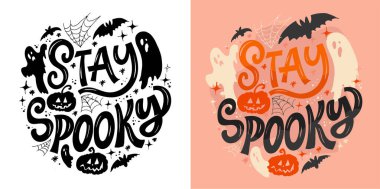 Mutlu Cadılar Bayramı seti - Şaka mı şeker el çizimi karalama harfleri etiketi, tişört tasarımı, sabıka baskısı, çıkartma baskısı.