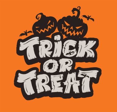 Mutlu Cadılar Bayramı seti - Şaka mı şeker el çizimi karalama harfleri etiketi, tişört tasarımı, sabıka baskısı, çıkartma baskısı.