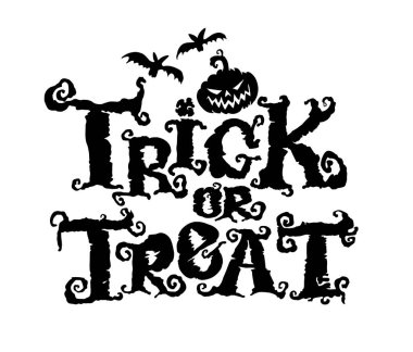 Mutlu Cadılar Bayramı seti - Şaka mı şeker el çizimi karalama harfleri etiketi, tişört tasarımı, sabıka baskısı, çıkartma baskısı.