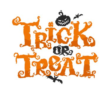 Mutlu Cadılar Bayramı seti - Şaka mı şeker el çizimi karalama harfleri etiketi, tişört tasarımı, sabıka baskısı, çıkartma baskısı.